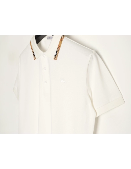 Burberry plaid patchwork collar beaded fabric short-sleeved polo shirt,Burberry