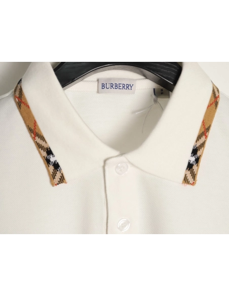 Burberry plaid patchwork collar beaded fabric short-sleeved polo shirt,Burberry