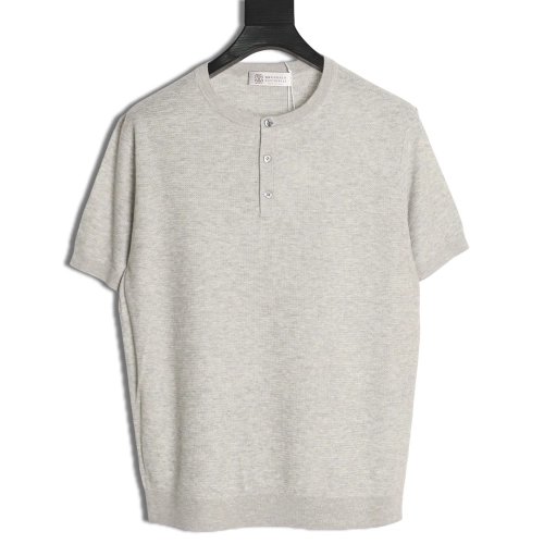 Brunello Cucinelli Henley Collar Knit Short Sleeve T-Shirt TSK1,Brunello Cucinelli
