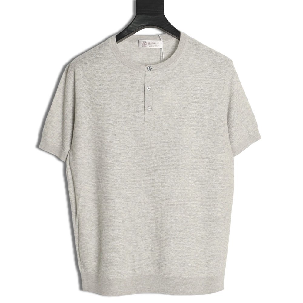 Brunello Cucinelli Henley Collar Knit Short Sleeve T-Shirt TSK1,Brunello Cucinelli