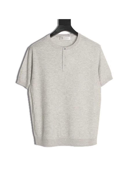 Brunello Cucinelli Henley Collar Knit Short Sleeve T-Shirt TSK1,Brunello Cucinelli