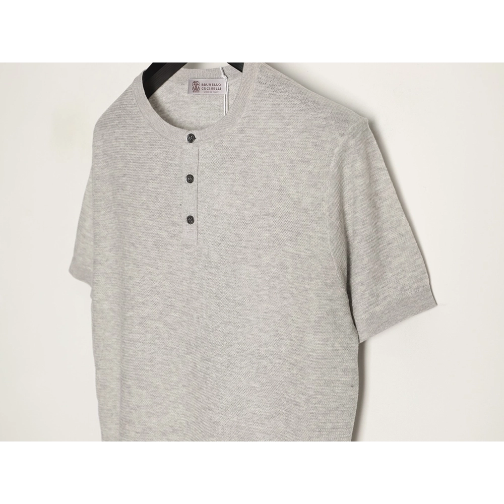 Brunello Cucinelli Henley Collar Knit Short Sleeve T-Shirt TSK1,Brunello Cucinelli