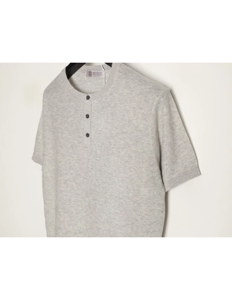 Brunello Cucinelli Henley Collar Knit Short Sleeve T-Shirt TSK1,Brunello Cucinelli
