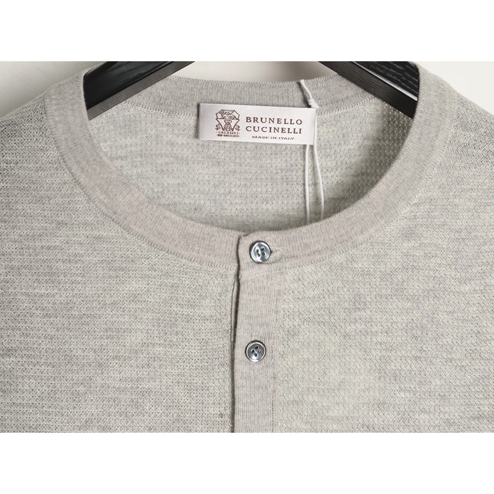 Brunello Cucinelli Henley Collar Knit Short Sleeve T-Shirt TSK1,Brunello Cucinelli