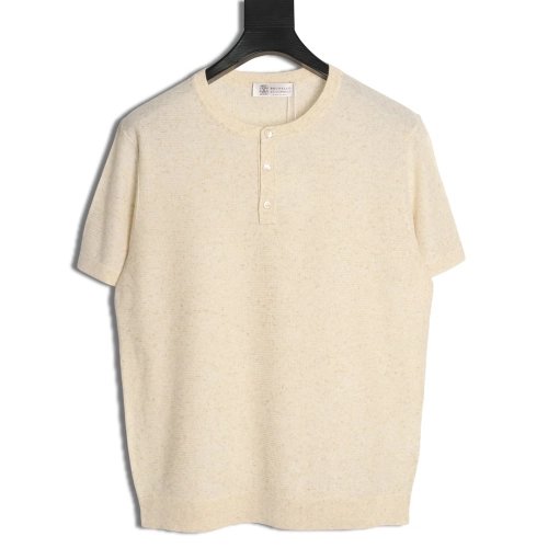 Brunello Cucinelli Henley Collar Knit Short Sleeve T-Shirt,Brunello Cucinelli