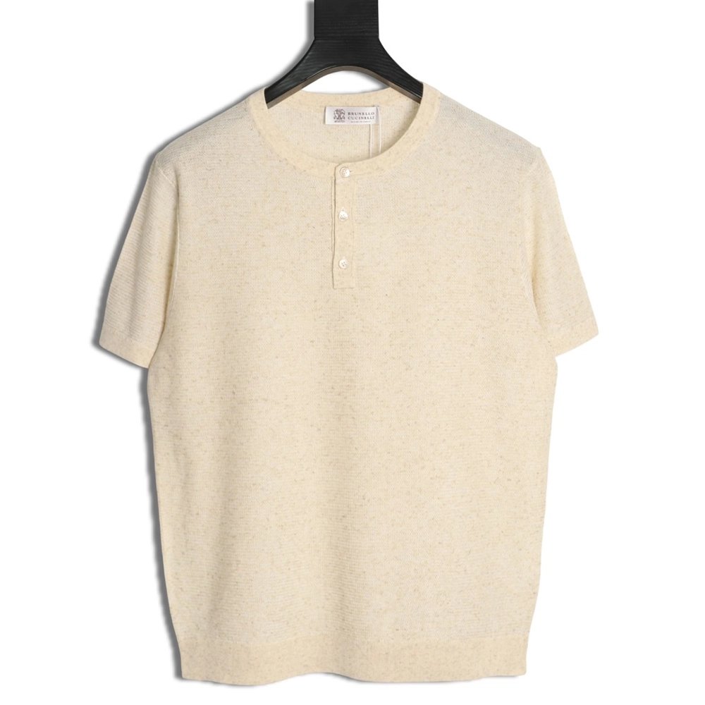 Brunello Cucinelli Henley Collar Knit Short Sleeve T-Shirt,Brunello Cucinelli