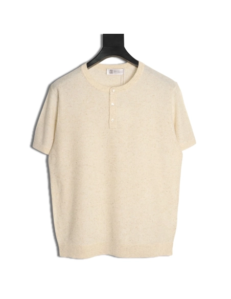 Brunello Cucinelli Henley Collar Knit Short Sleeve T-Shirt,Brunello Cucinelli