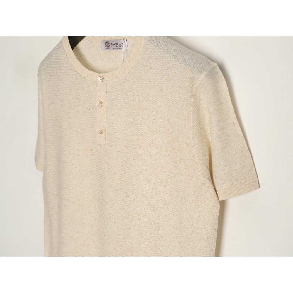 Brunello Cucinelli Henley Collar Knit Short Sleeve T-Shirt,Brunello Cucinelli