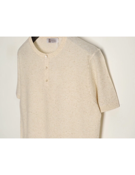 Brunello Cucinelli Henley Collar Knit Short Sleeve T-Shirt,Brunello Cucinelli