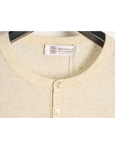 Brunello Cucinelli Henley Collar Knit Short Sleeve T-Shirt,Brunello Cucinelli