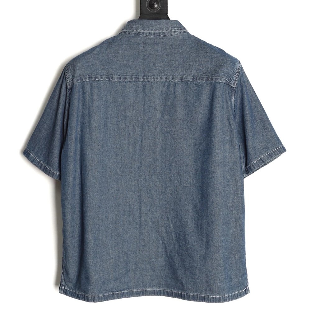 Celine Triomphe Embroidery Denim Short-Sleeve Shirt,ADIDAS