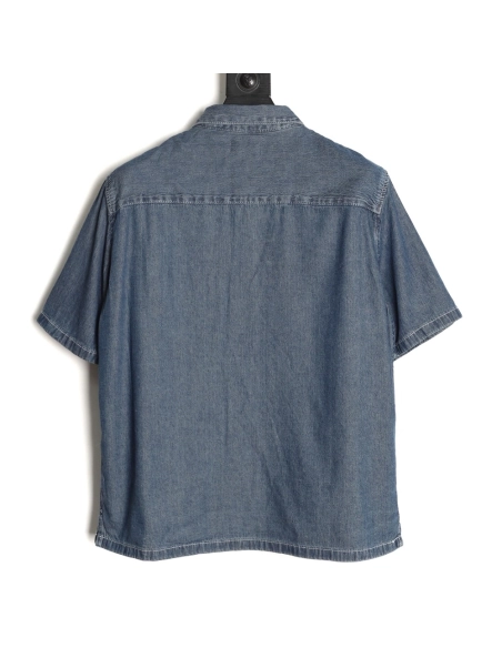 Celine Triomphe Embroidery Denim Short-Sleeve Shirt,ADIDAS