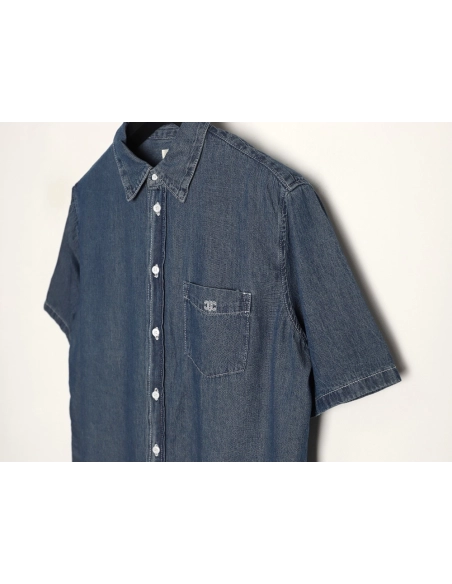 Celine Triomphe Embroidery Denim Short-Sleeve Shirt,ADIDAS