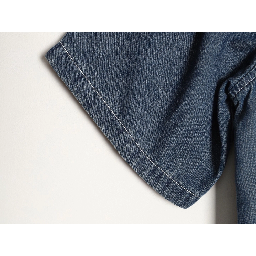 Celine Triomphe Embroidery Denim Short-Sleeve Shirt,ADIDAS