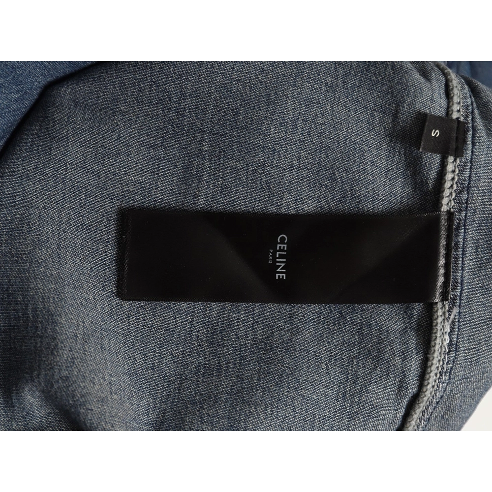 Celine Triomphe Embroidery Denim Short-Sleeve Shirt,ADIDAS