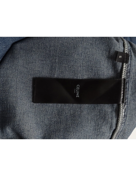 Celine Triomphe Embroidery Denim Short-Sleeve Shirt,ADIDAS