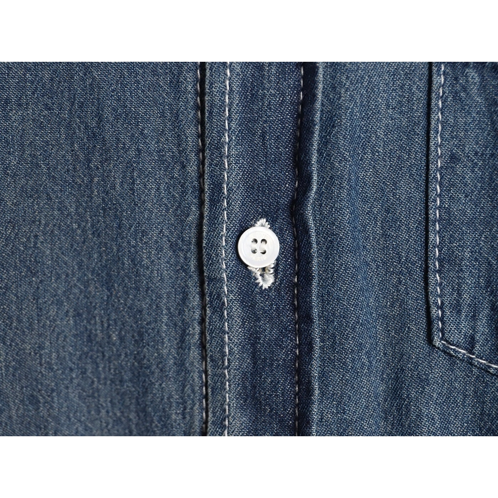 Celine Triomphe Embroidery Denim Short-Sleeve Shirt,ADIDAS