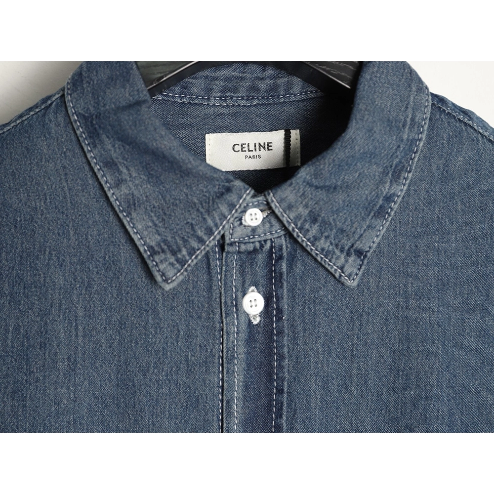 Celine Triomphe Embroidery Denim Short-Sleeve Shirt,ADIDAS
