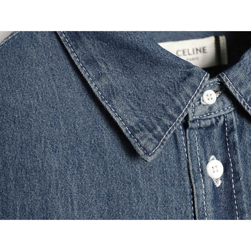 Celine Triomphe Embroidery Denim Short-Sleeve Shirt,ADIDAS