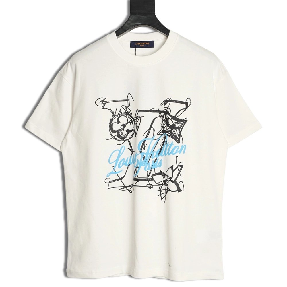 Louis Vuitton Hand-Painted Graffiti Letter Short-Sleeve T-Shirt,Louis Vuitton