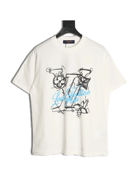 Louis Vuitton Hand-Painted Graffiti Letter Short-Sleeve T-Shirt,Louis Vuitton