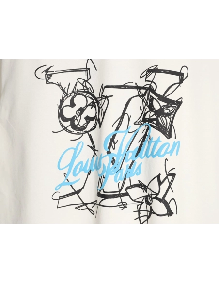Louis Vuitton Hand-Painted Graffiti Letter Short-Sleeve T-Shirt,Louis Vuitton
