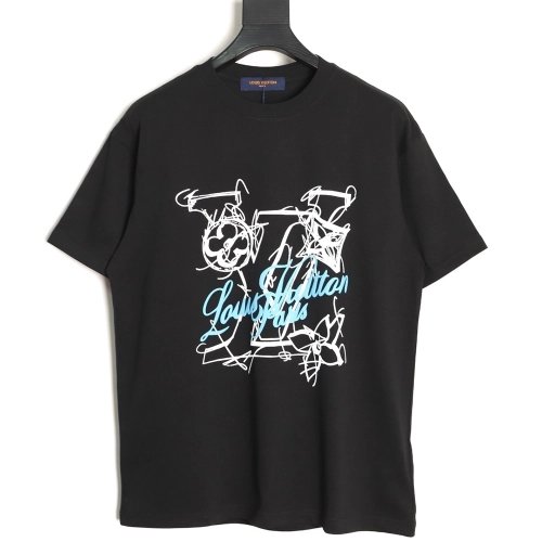 Louis Vuitton Hand-Painted Graffiti Letter Short-Sleeve T-Shirt TSK1,Louis Vuitton