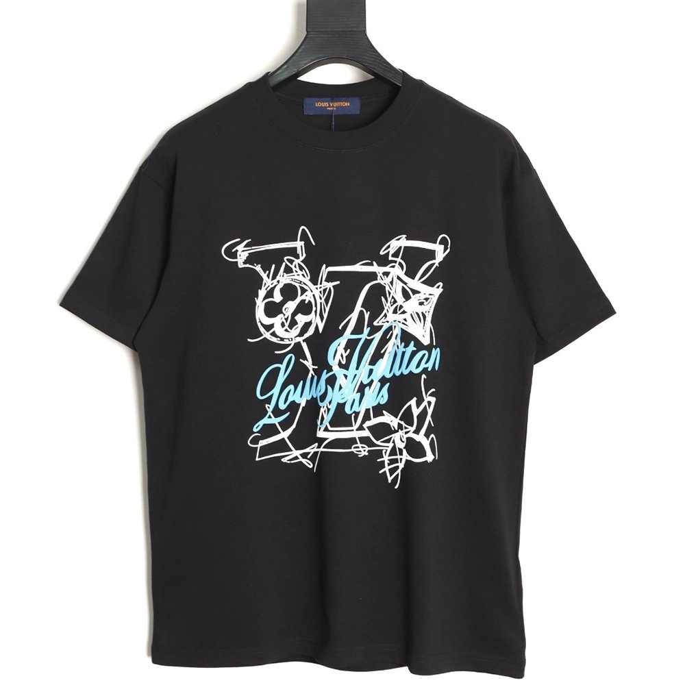 Louis Vuitton Hand-Painted Graffiti Letter Short-Sleeve T-Shirt TSK1,Louis Vuitton