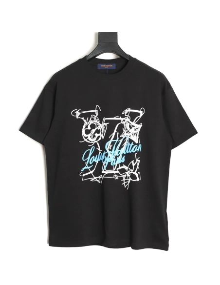 Louis Vuitton Hand-Painted Graffiti Letter Short-Sleeve T-Shirt TSK1,Louis Vuitton