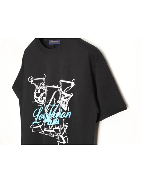 Louis Vuitton Hand-Painted Graffiti Letter Short-Sleeve T-Shirt TSK1,Louis Vuitton