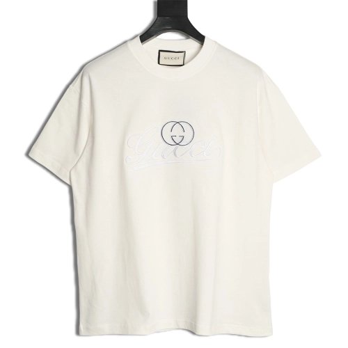 Gucci double G blue embroidered short-sleeved T-shirt,Gucci