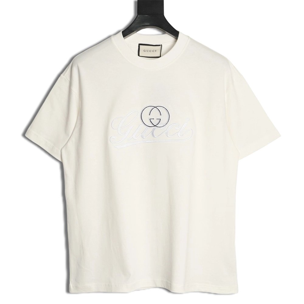 Gucci double G blue embroidered short-sleeved T-shirt,Gucci