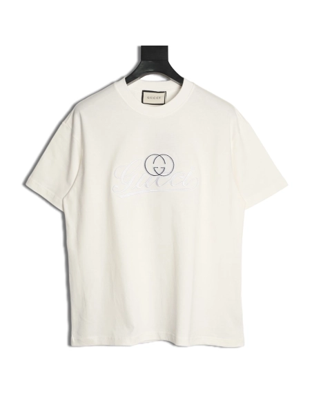 Gucci double G blue embroidered short-sleeved T-shirt,Gucci