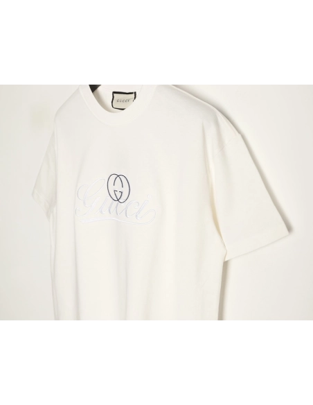 Gucci double G blue embroidered short-sleeved T-shirt,Gucci