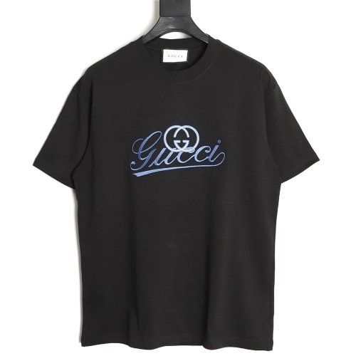 Gucci double G blue embroidered short-sleeved T-shirt TSK1,Gucci