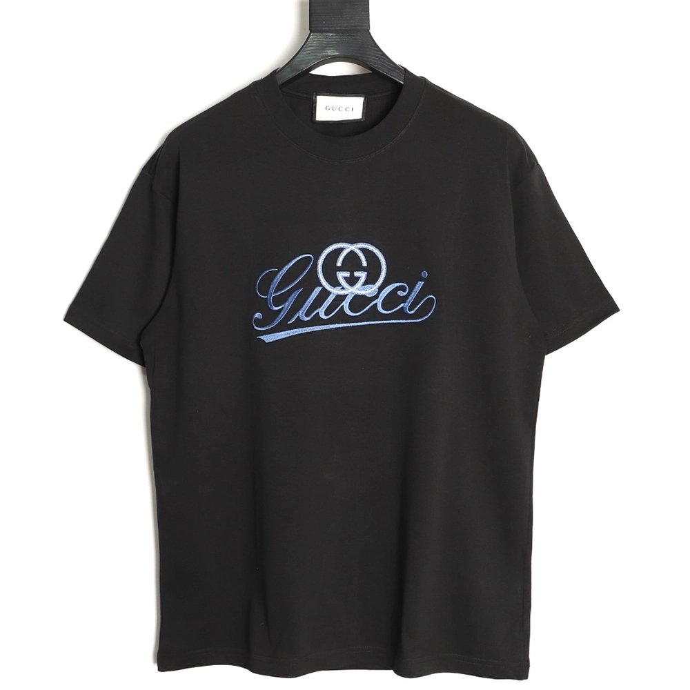 Gucci double G blue embroidered short-sleeved T-shirt TSK1,Gucci