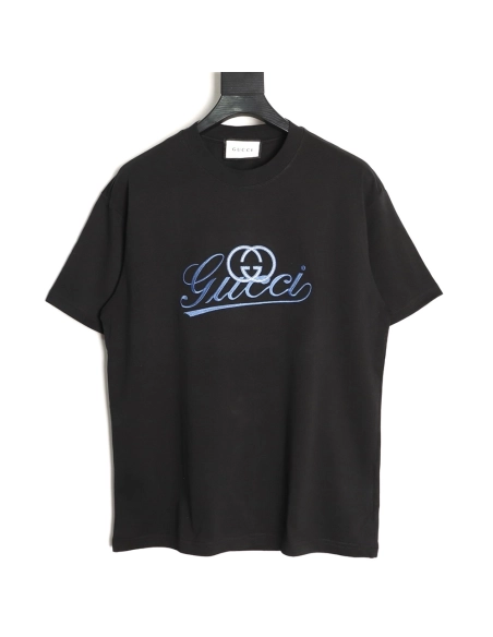 Gucci double G blue embroidered short-sleeved T-shirt TSK1,Gucci