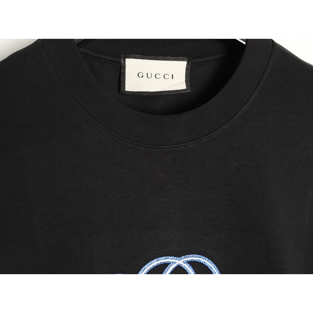 Gucci double G blue embroidered short-sleeved T-shirt TSK1,Gucci