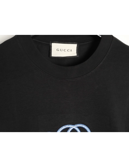 Gucci double G blue embroidered short-sleeved T-shirt TSK1,Gucci