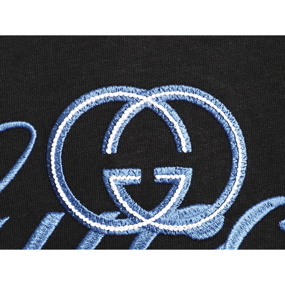 Gucci double G blue embroidered short-sleeved T-shirt TSK1,Gucci