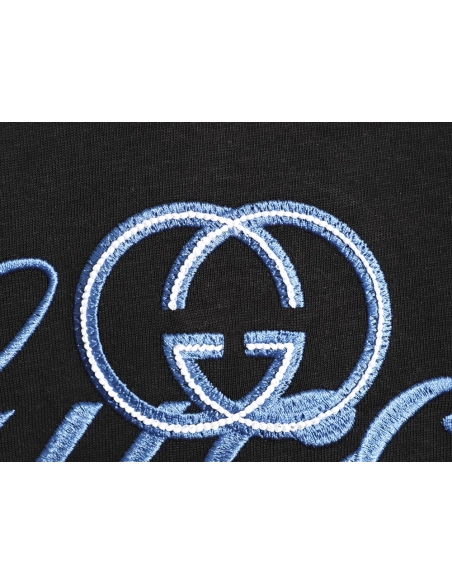 Gucci double G blue embroidered short-sleeved T-shirt TSK1,Gucci