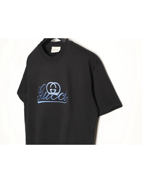 Gucci double G blue embroidered short-sleeved T-shirt TSK1,Gucci