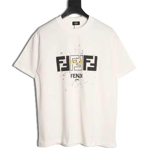 Fendi Splatter Monster Black and White Double F Logo Short-Sleeve T-Shirt,Fendi