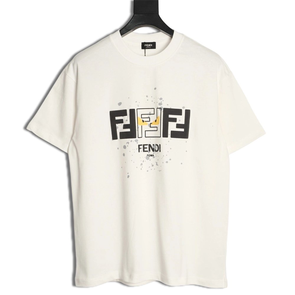Fendi Splatter Monster Black and White Double F Logo Short-Sleeve T-Shirt,Fendi