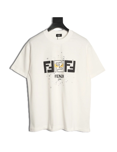 Fendi Splatter Monster Black and White Double F Logo Short-Sleeve T-Shirt,Fendi