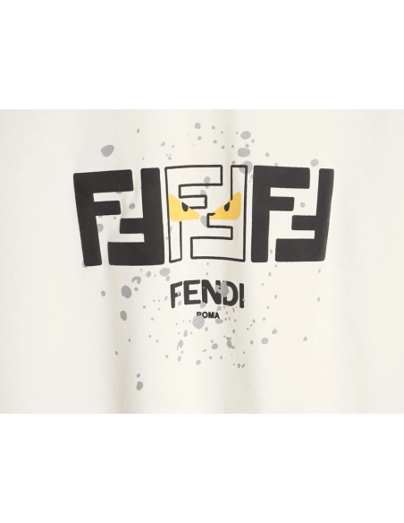 Fendi Splatter Monster Black and White Double F Logo Short-Sleeve T-Shirt,Fendi