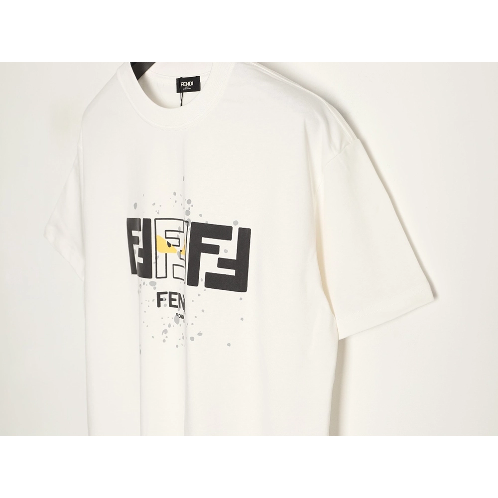 Fendi Splatter Monster Black and White Double F Logo Short-Sleeve T-Shirt,Fendi