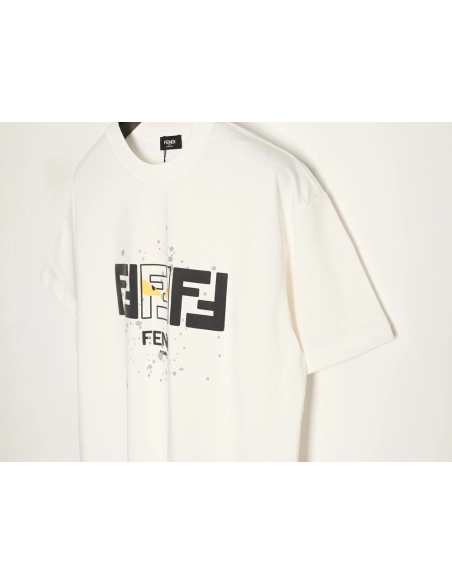 Fendi Splatter Monster Black and White Double F Logo Short-Sleeve T-Shirt,Fendi