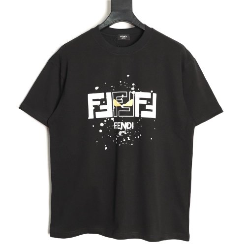 Fendi Splatter Monster Black and White Double F Logo Short-Sleeve T-Shirt TSK1,Fendi