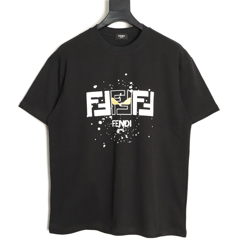 Fendi Splatter Monster Black and White Double F Logo Short-Sleeve T-Shirt TSK1,Fendi